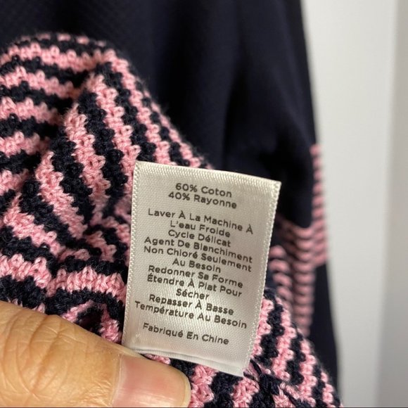 Talbots Navy Blue Pink Striped Waffle Knit Sweater - Picture 7 of 7